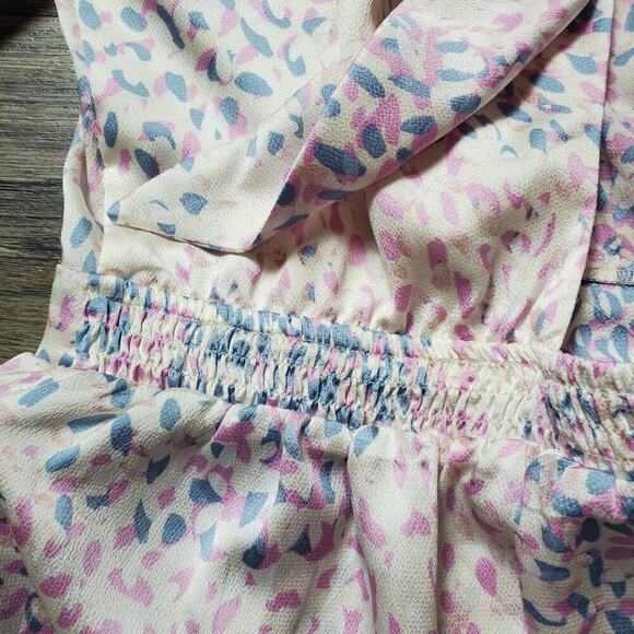 Express Women Chiffon Pastel Balloon Sleeves Wrap Babydoll Top Size Large Whimsy - Picture 8 of 10